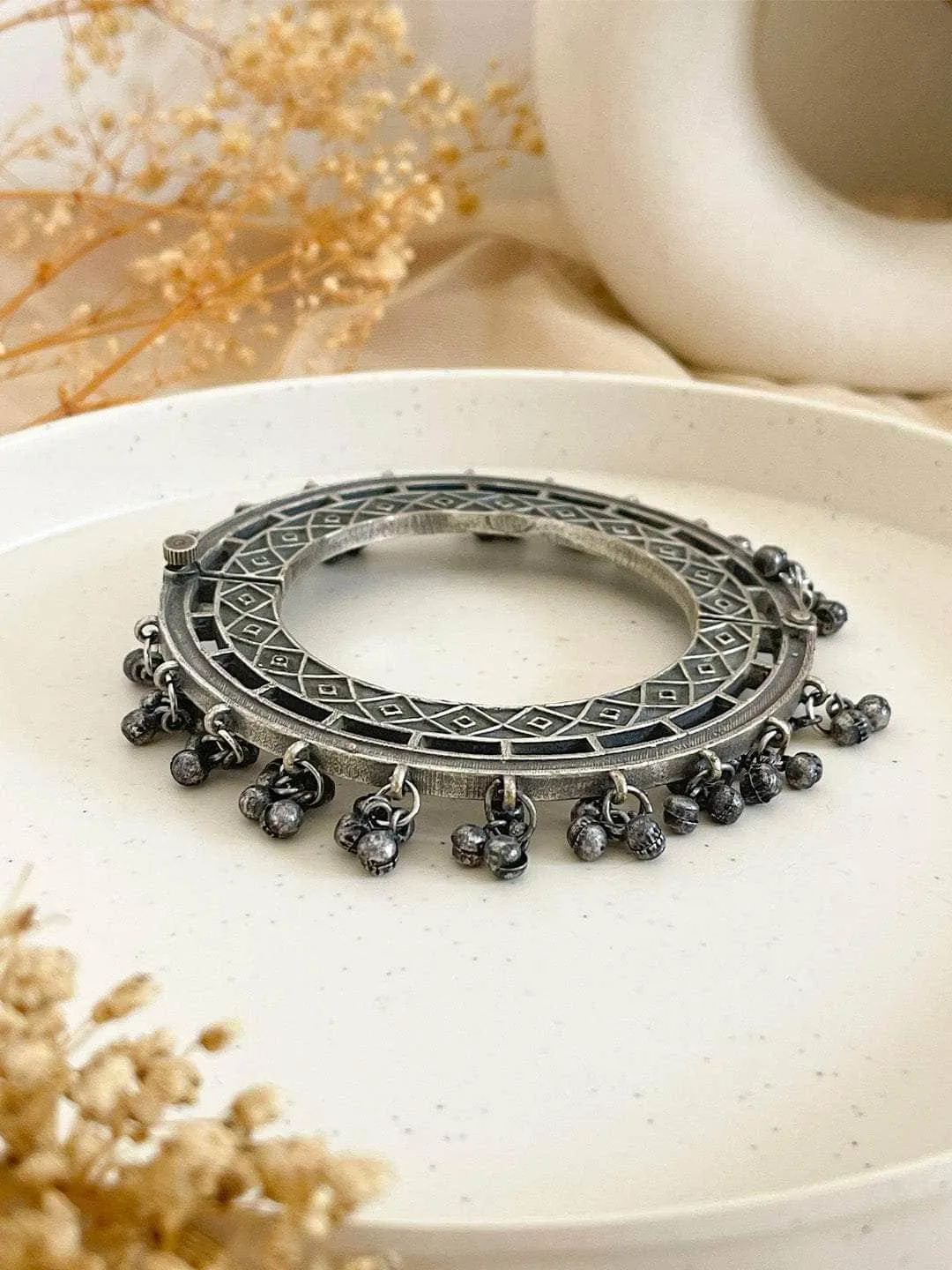 Oxidized Silver Ghungroo Bracelet