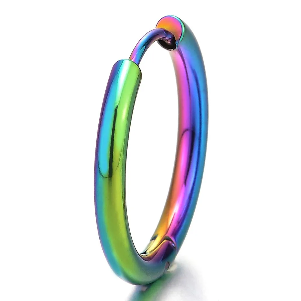 Pair Stainless Steel Colorful Plain Circle Huggie Hinged Hoop Earrings for Men Women