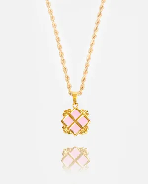 Pale Pink Royal Cross Pendant - Gold