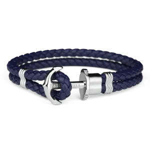 Paul Hewitt Phrep Leather Silver / Navy Blue Bracelet - S