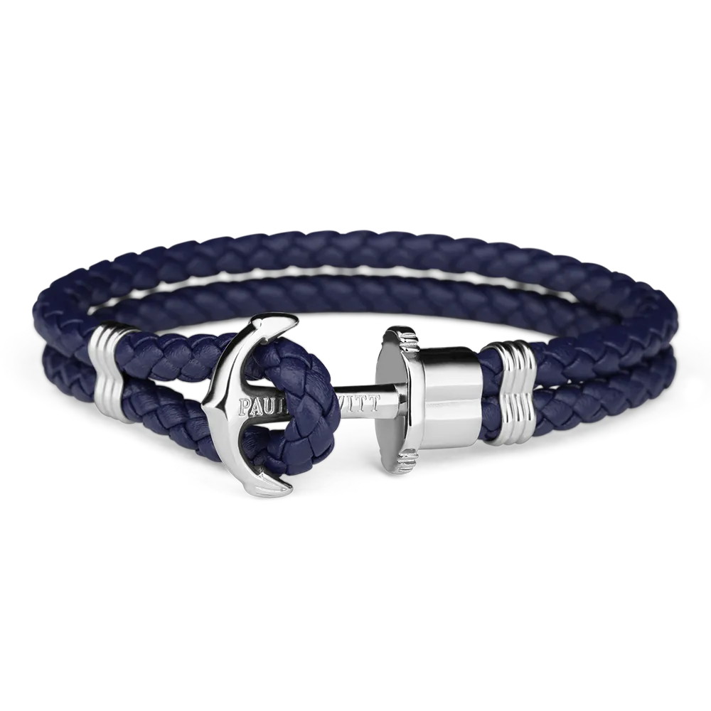 Paul Hewitt Phrep Leather Silver / Navy Blue Bracelet - S