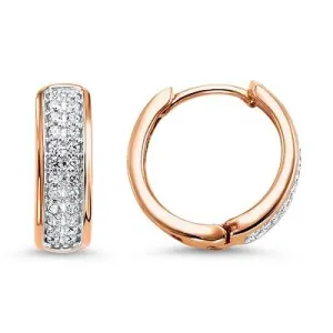 Pave Diamond Hoop Earrings 10K Rose Gold