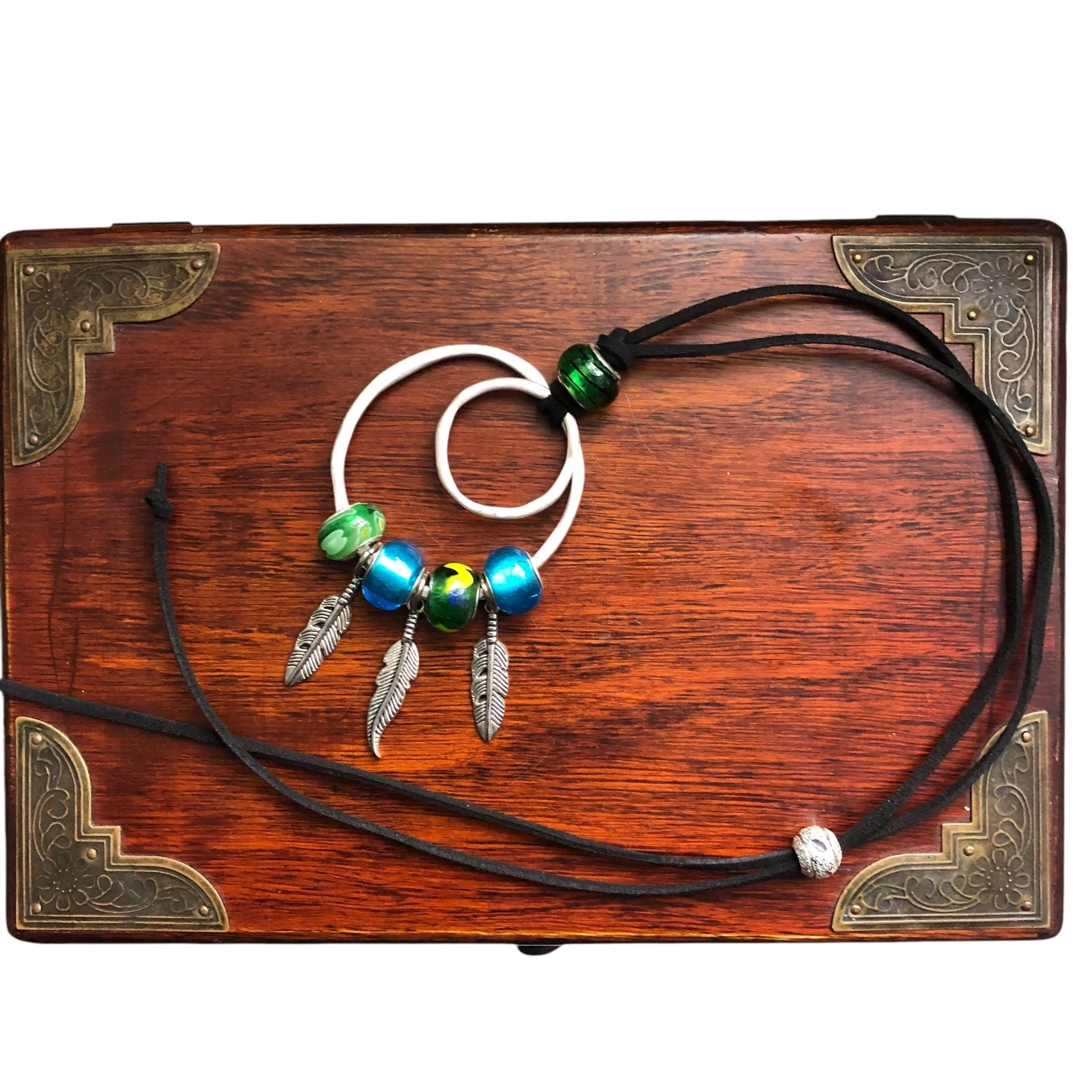 Pendant Necklaces with Blue and Green Glass Charms