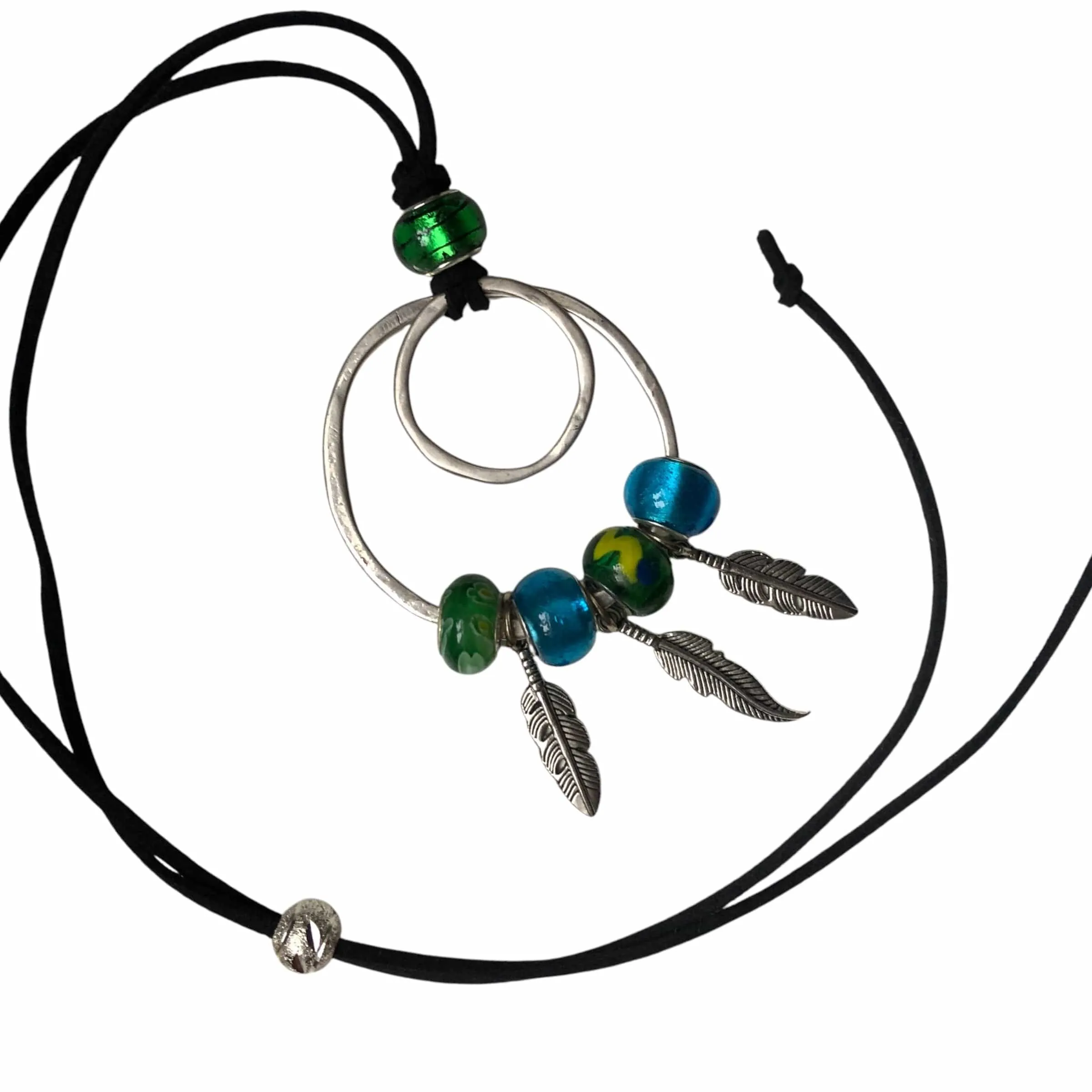 Pendant Necklaces with Blue and Green Glass Charms