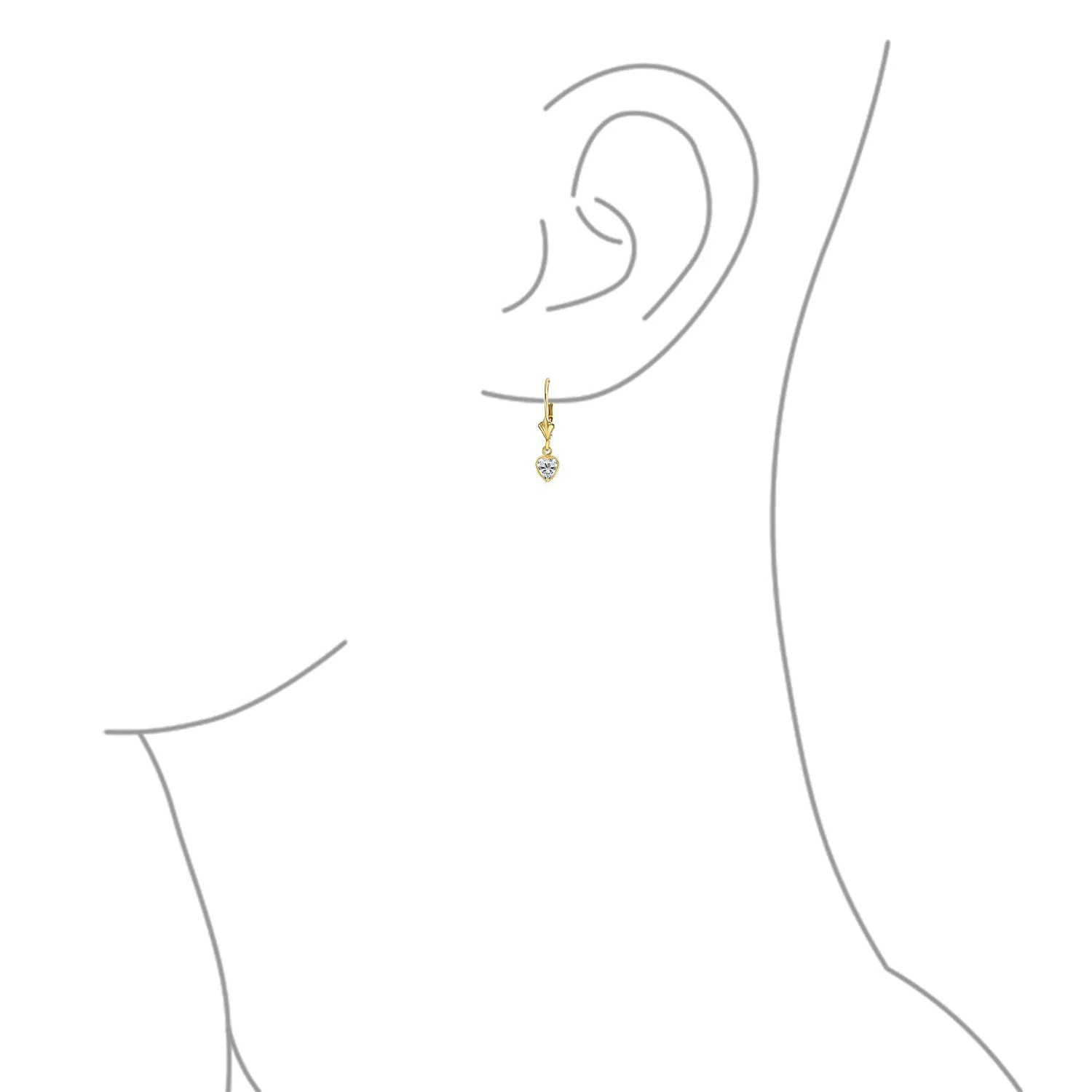 Petite 14K Gold CZ Heart Dangle Chandelier Earrings with Secure Lever Back