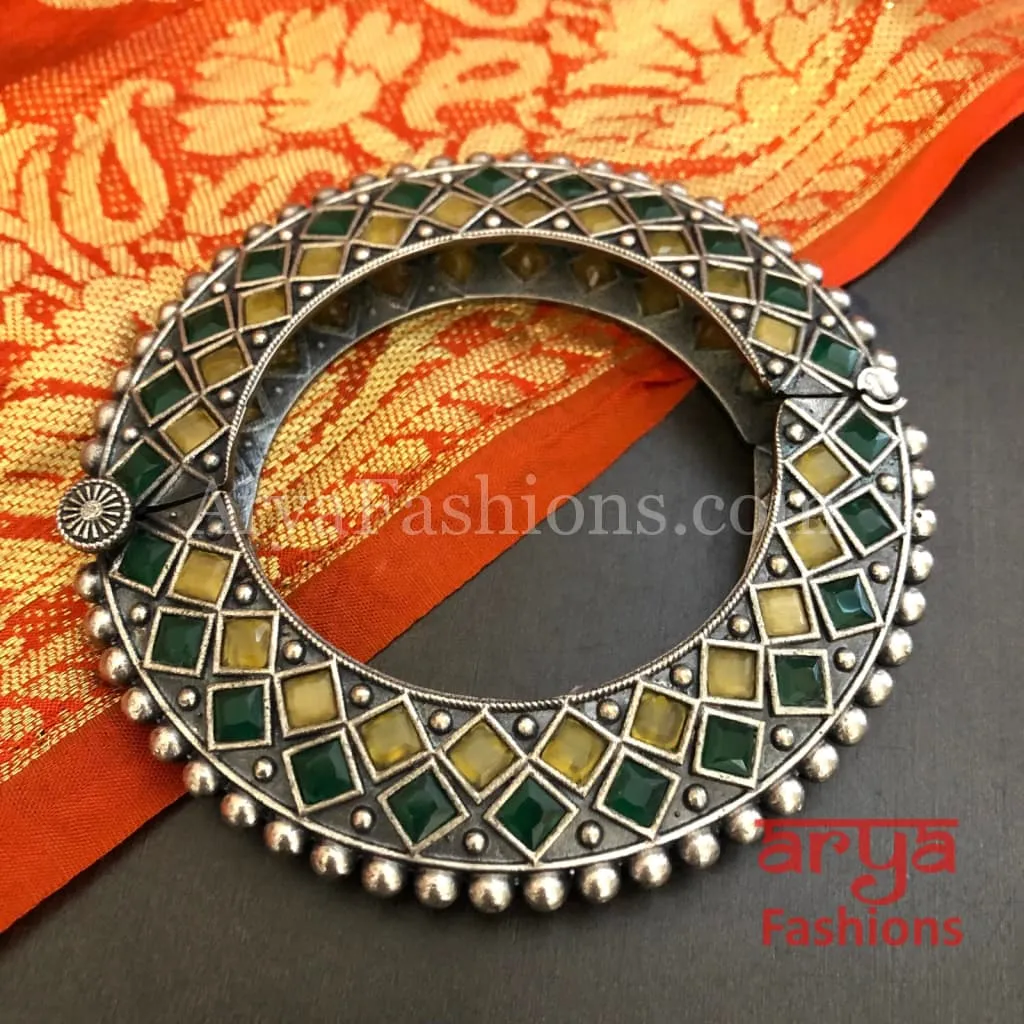 Rajwadi Round Silver Oxidized Bracelet/ Ethnic Bracelet /Boho Jewelry/Ethnic Oxidized Silver Bracelet Kada