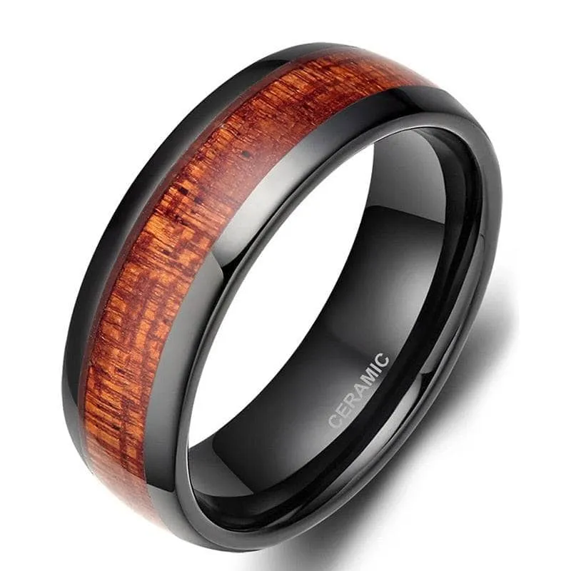 Red Wood Grain Men's Ceramic Wedding Band