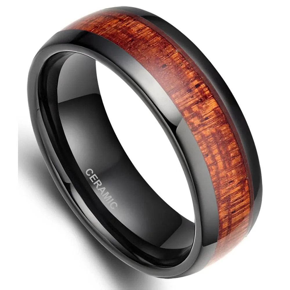 Red Wood Grain Men's Ceramic Wedding Band