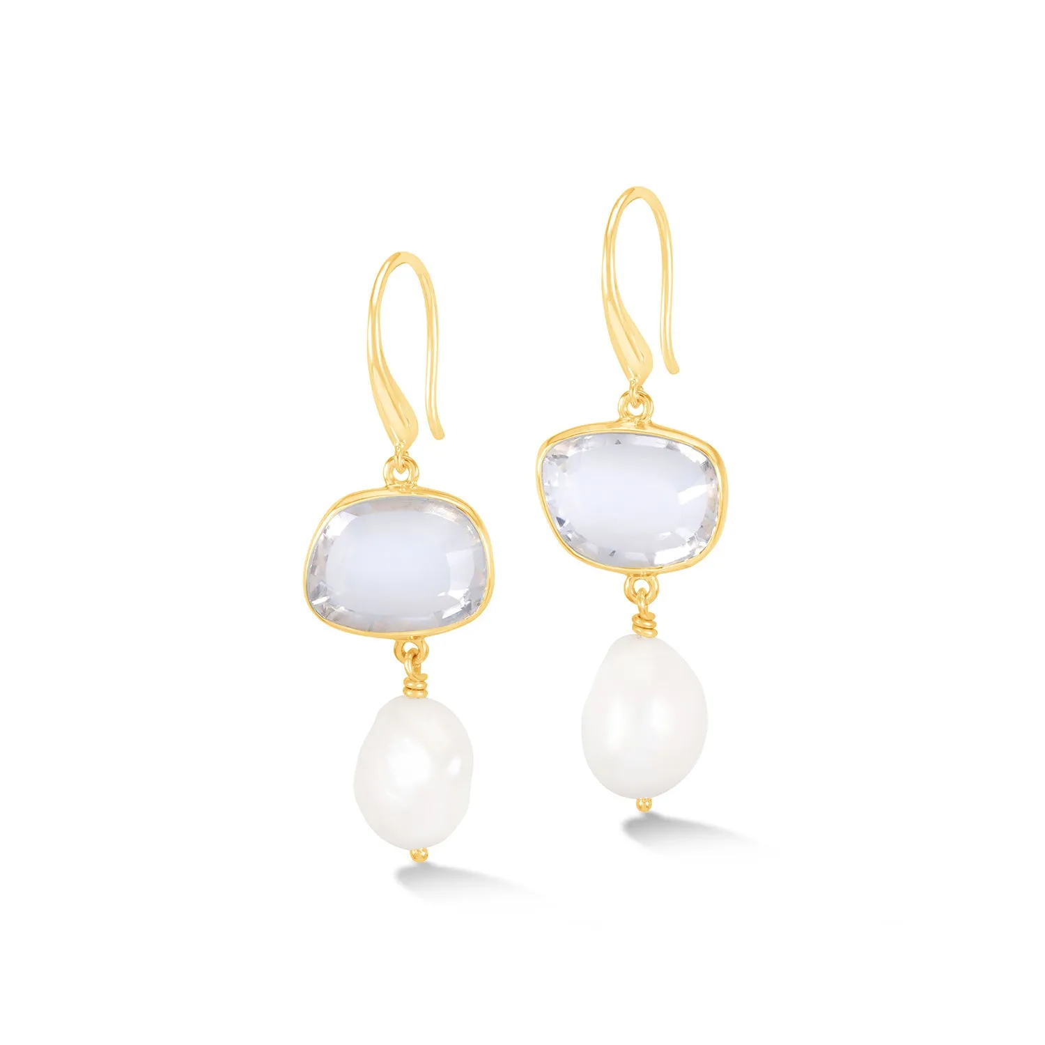 Rock Crystal Pebble & Pearl Drop Earrings