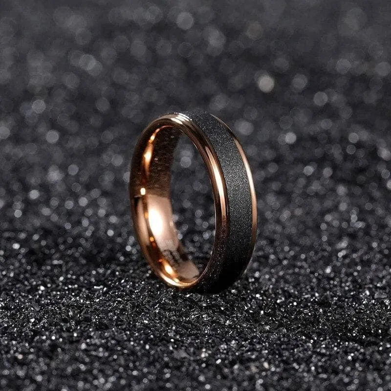 Rose Gold Tungsten Wedding Band with Sandstone Wedding Band