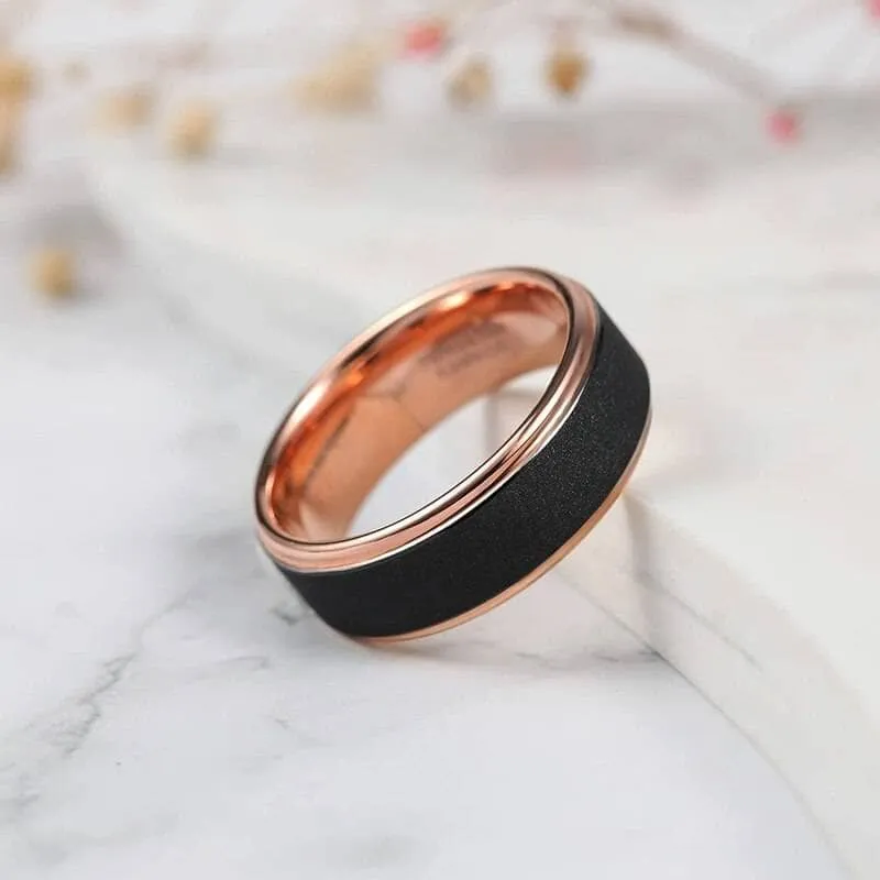 Rose Gold Tungsten Wedding Band with Sandstone Wedding Band