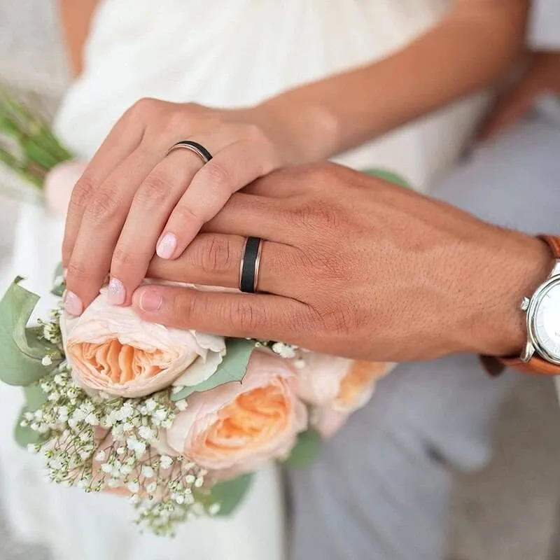 Rose Gold Tungsten Wedding Band with Sandstone Wedding Band