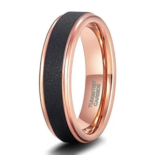 Rose Gold Tungsten Wedding Band with Sandstone Wedding Band