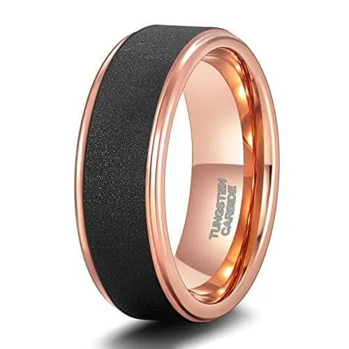 Rose Gold Tungsten Wedding Band with Sandstone Wedding Band