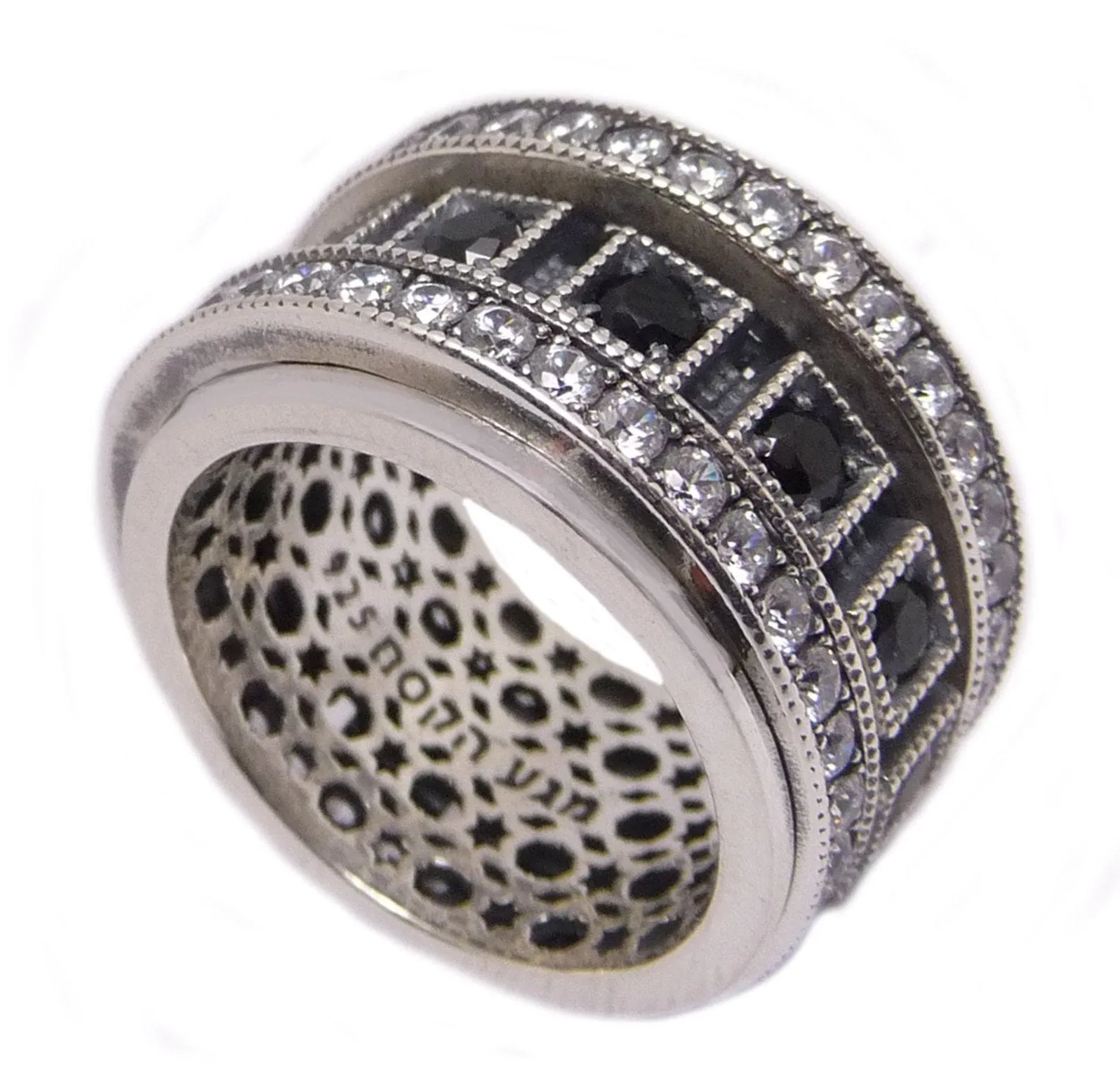 Rotating Sterling Silver Ring Inlaid Zirconian stones