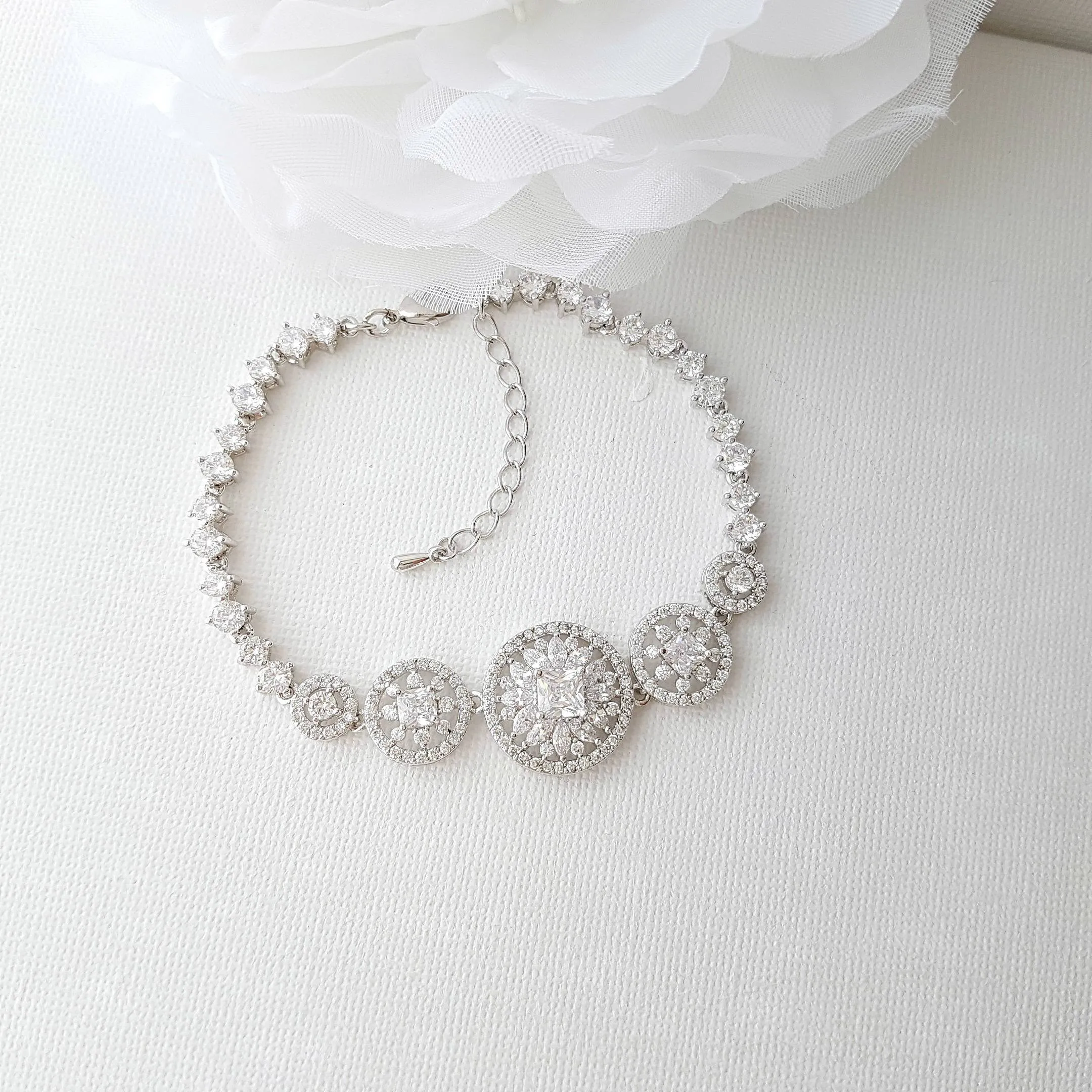 Round CZ Crystal Bridal Bracelet-Adonia