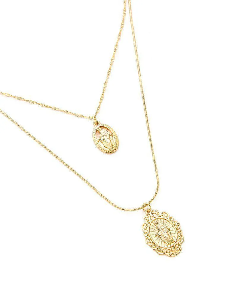 Round Pendant Chain Necklace Set 2pcs