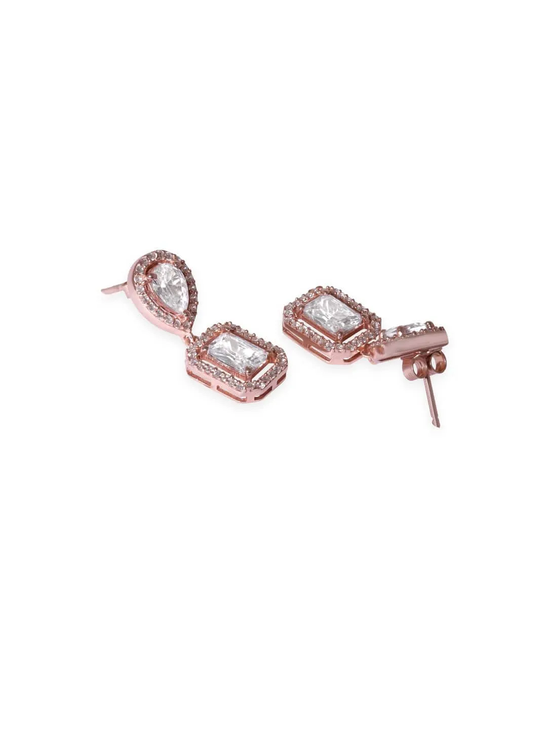 Rubans 925 Sterling Silver Rose Gold Plated Zirconia Contemporary Drop Earrings