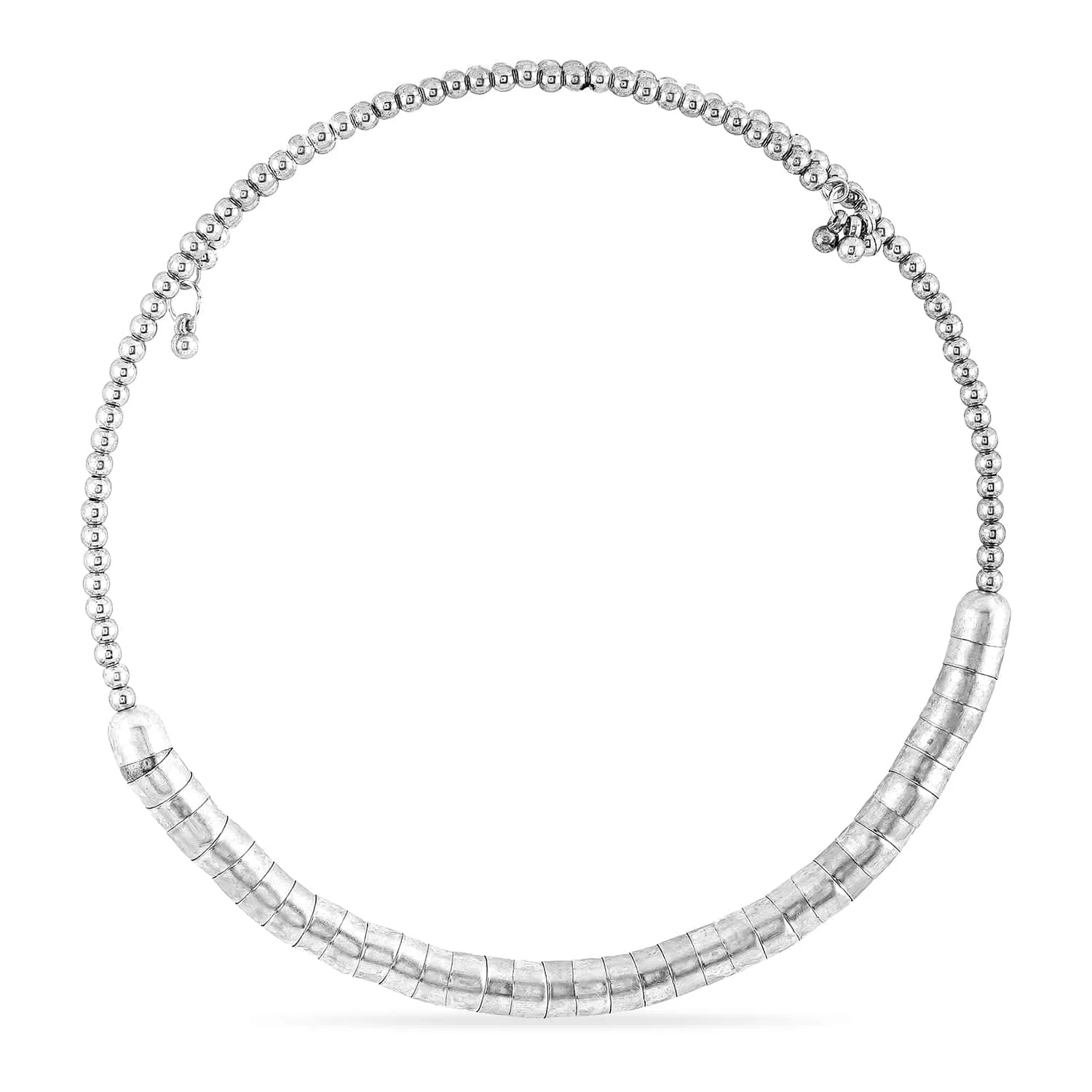 Rubans Silver-Plated Textured Bead Statement Choker Necklace