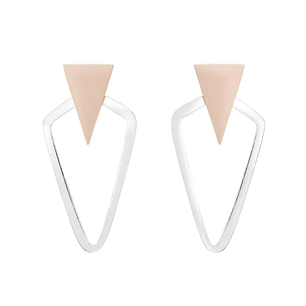 Silver & Rose Gold Geometric Triangle Earrings