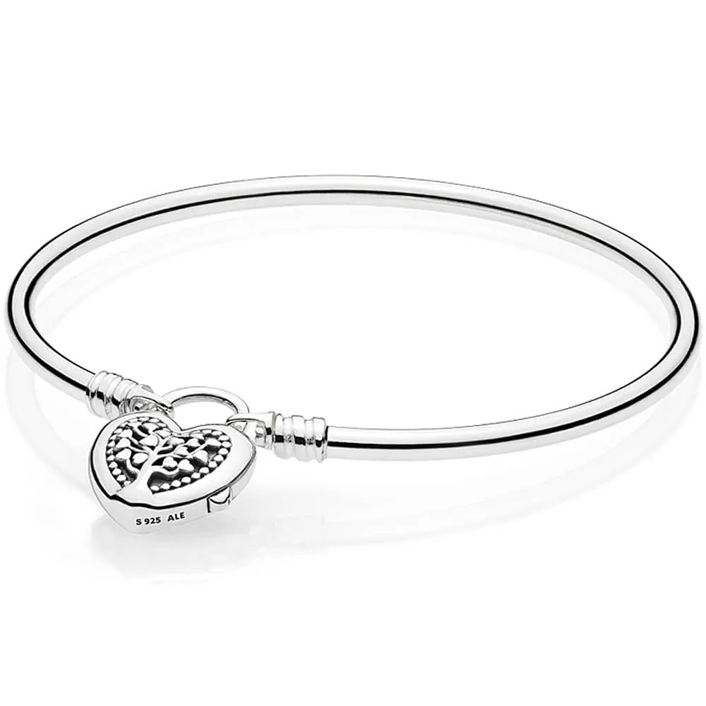 Silver bangle and tree of love heart padlock clasp