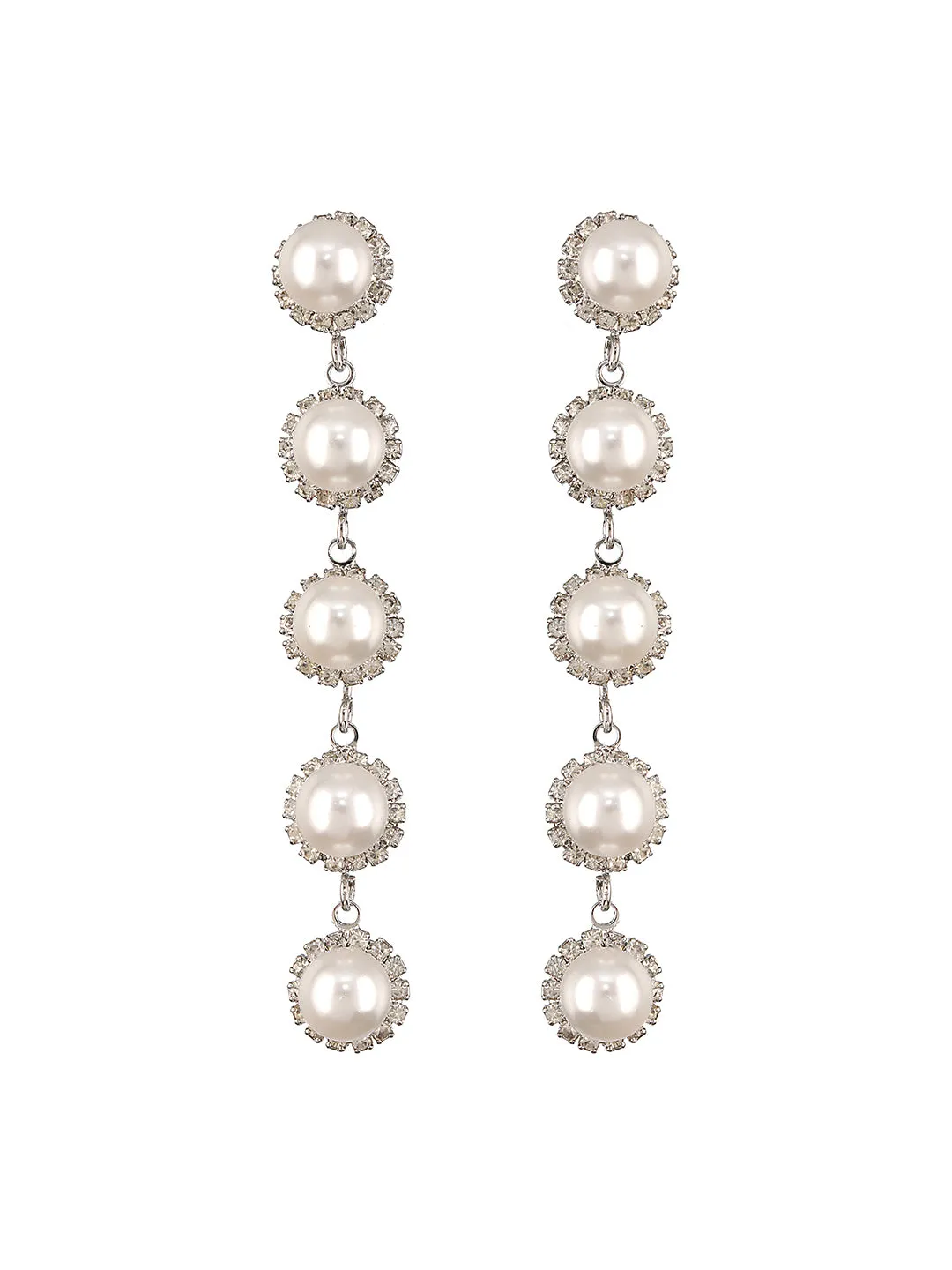 Silver-Toned & Pearl Studded Contemporary Drop Earrings