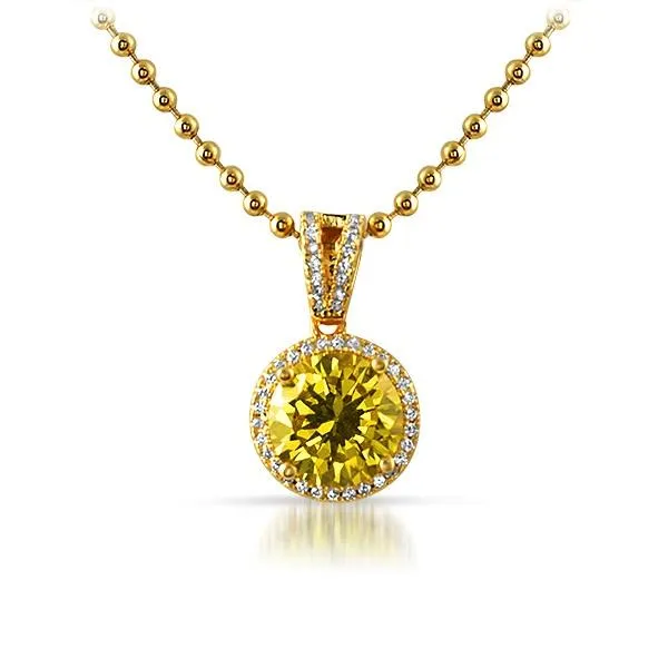 Smaller Canary Round Cut Gold Bling Pendant