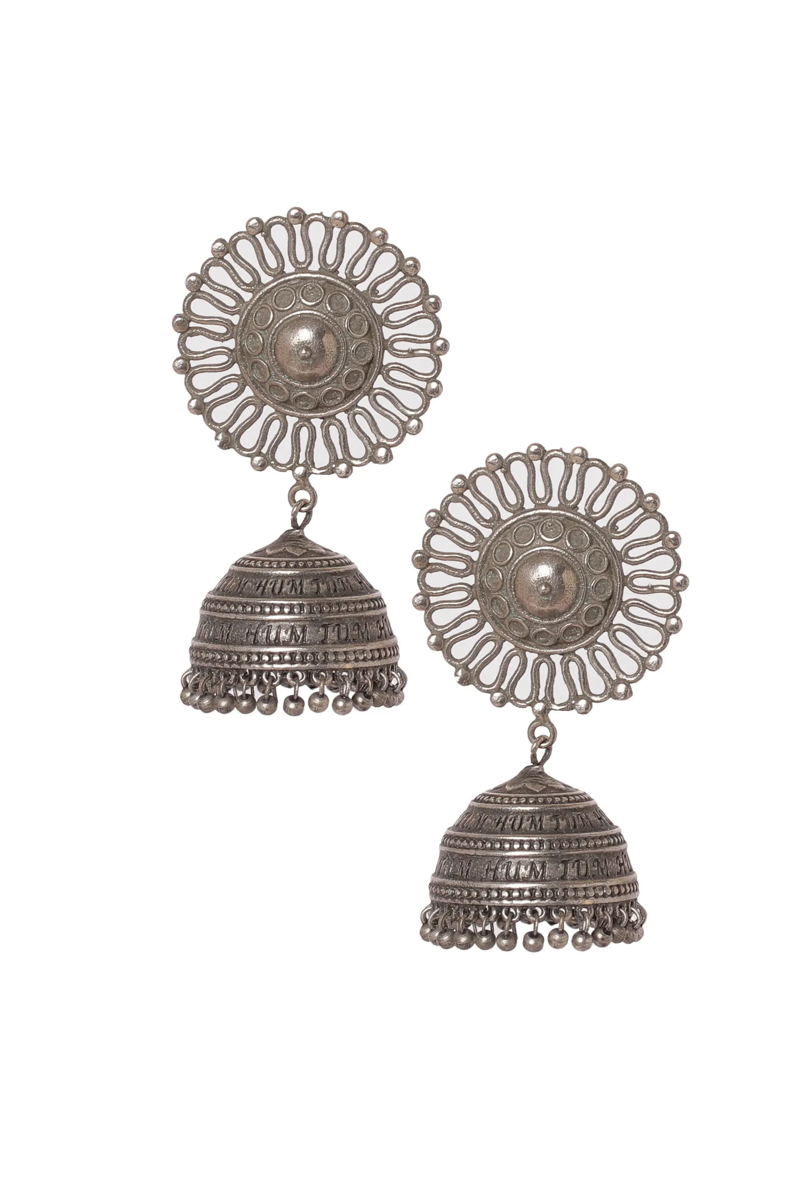 Sphere Net Tribal Silver Jhumkas