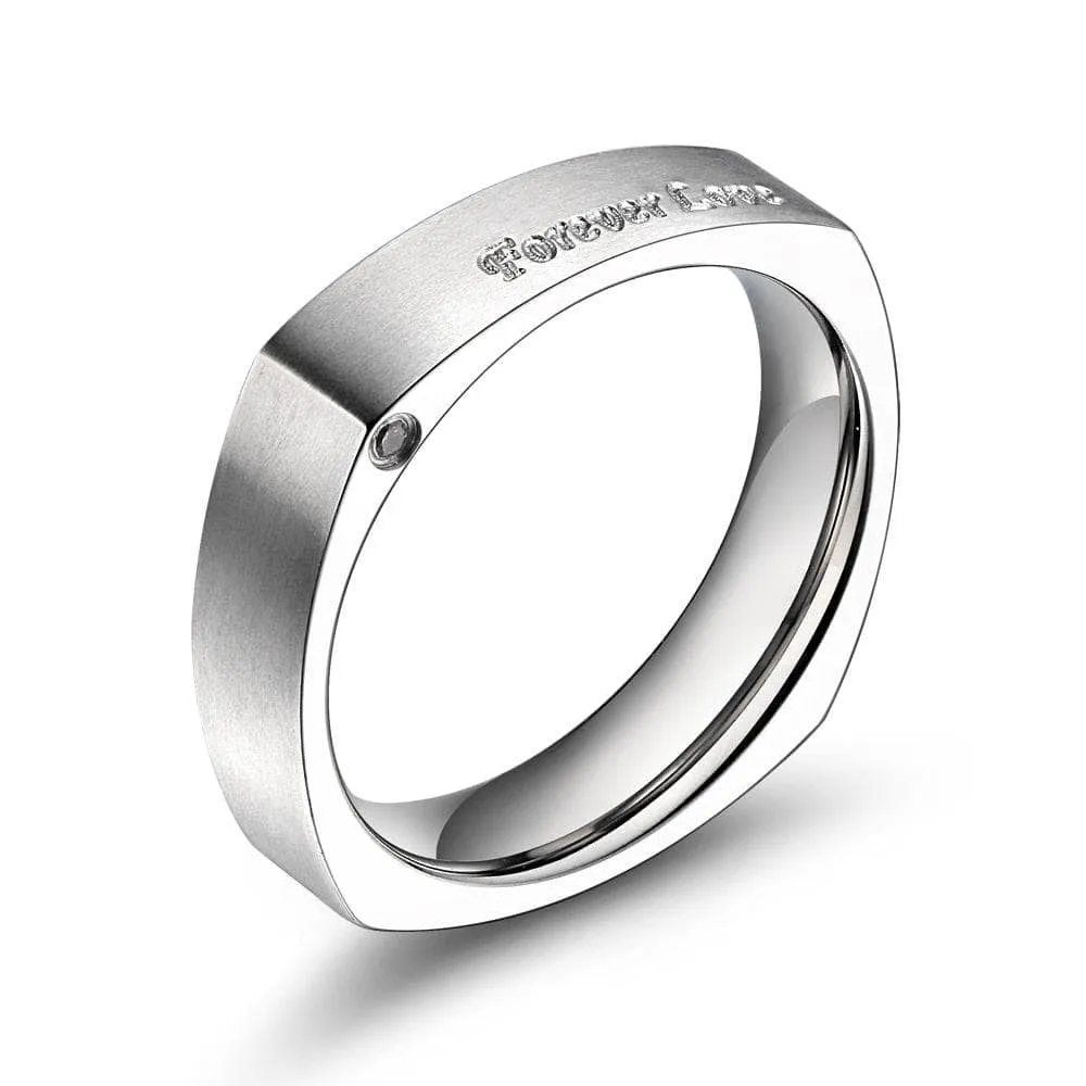 Square Engraved Titanium Men's Wedding Band