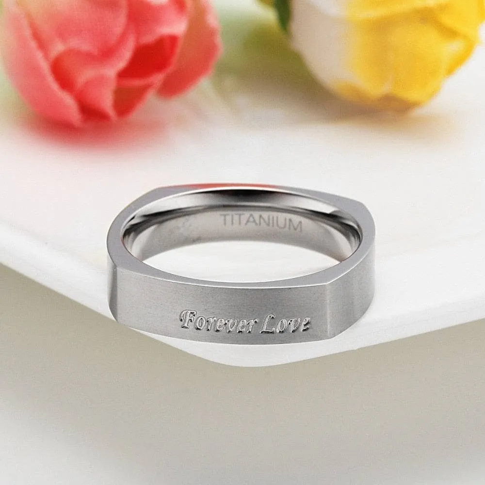 Square Engraved Titanium Men's Wedding Band