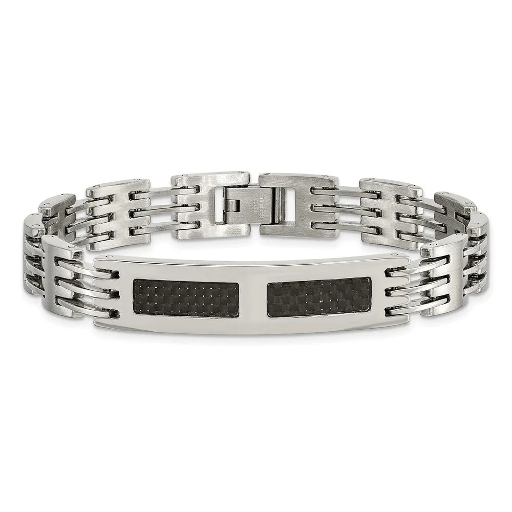 Stainless Steel Black Carbon Fiber Inlay 8.5in ID Bracelet