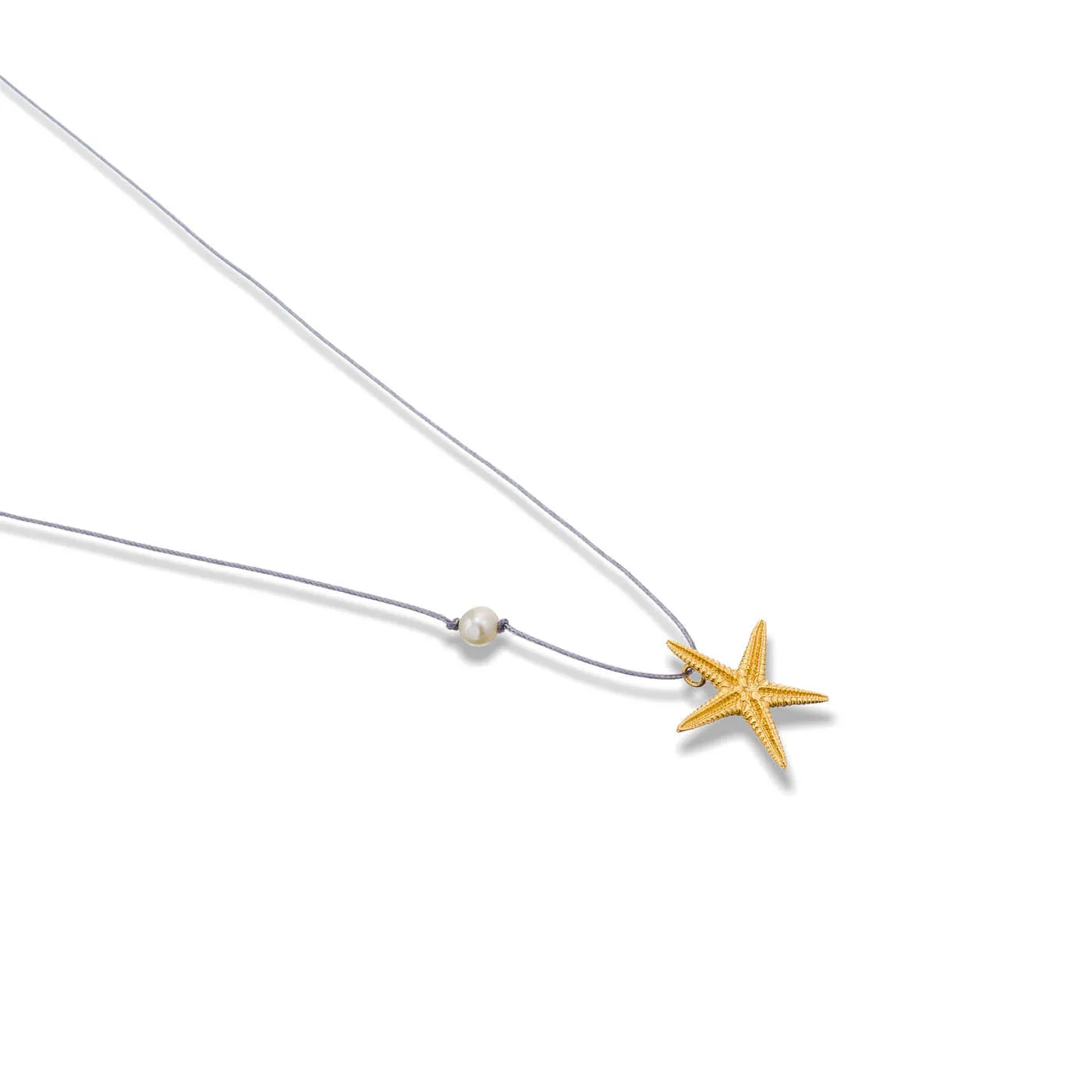 Starfish - casual cord necklace - silver 925 - gold plated - grey