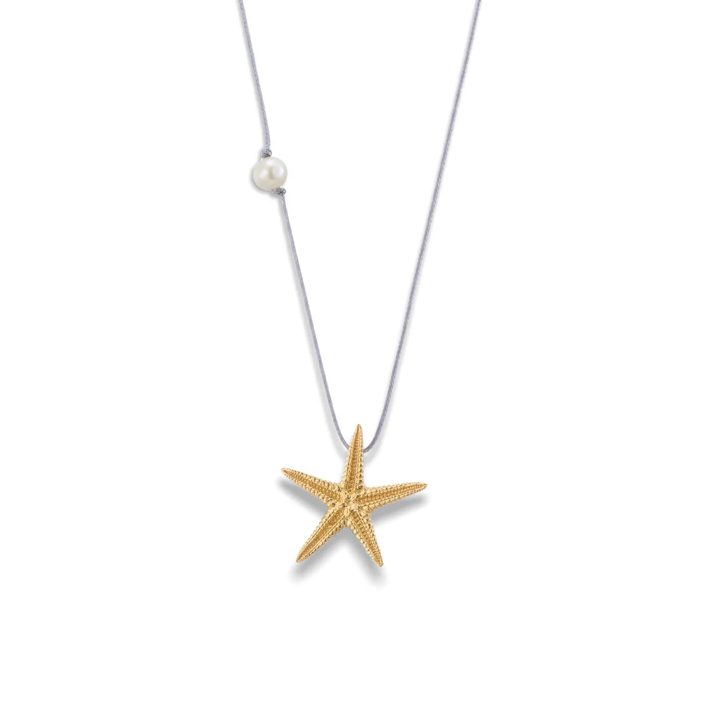 Starfish - casual cord necklace - silver 925 - gold plated - grey