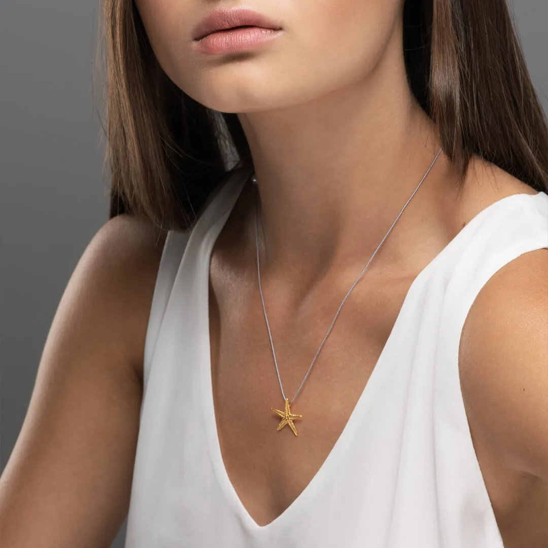 Starfish - casual cord necklace - silver 925 - gold plated - grey