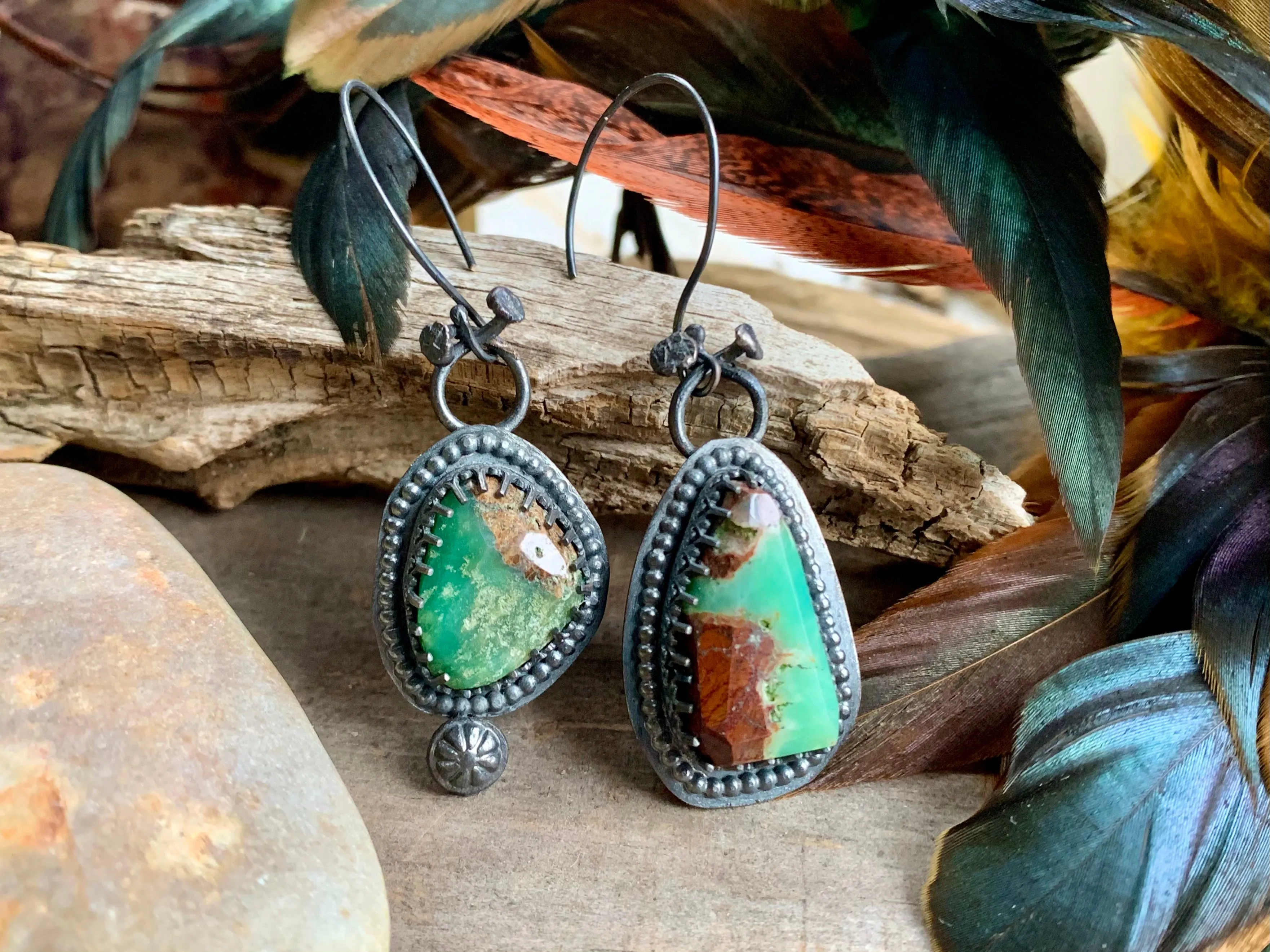 Sterling Silver & Chrysoprase Earrings