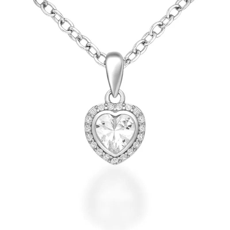 Sterling Silver CZ Halo Heart Pendant