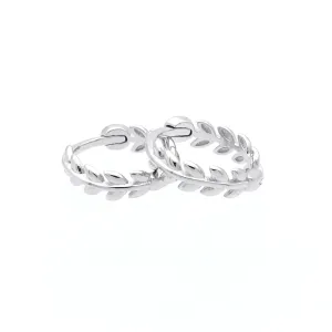 Sterling Silver Leaves Huggie Hoop Earrings - Silver