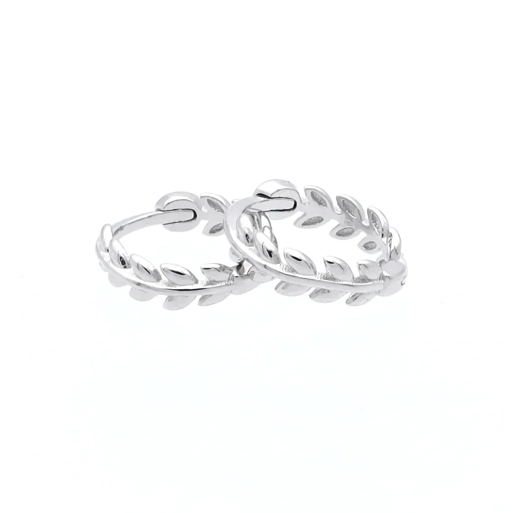 Sterling Silver Leaves Huggie Hoop Earrings - Silver