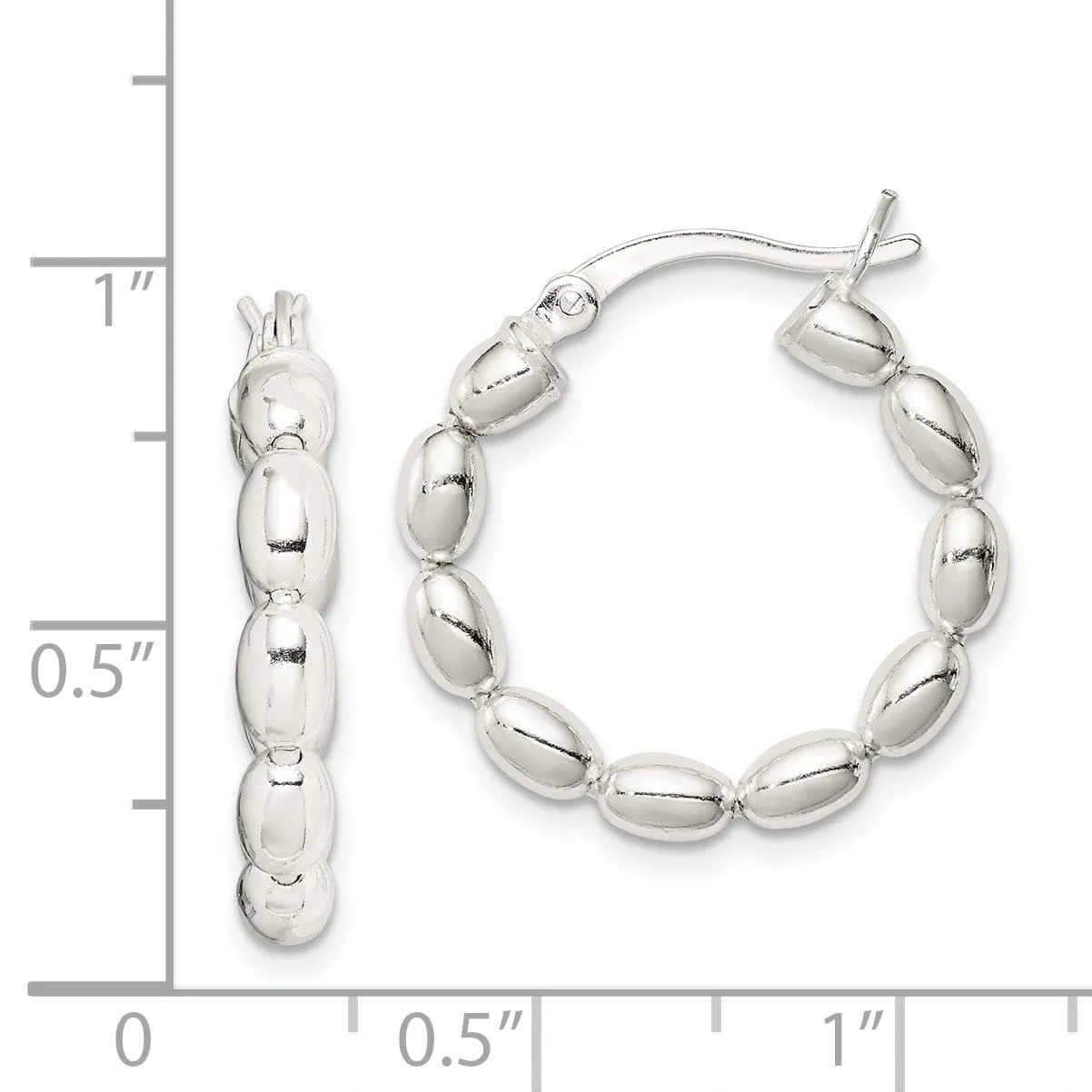 Sterling Silver Polished Beaded Hoop Design Earrings