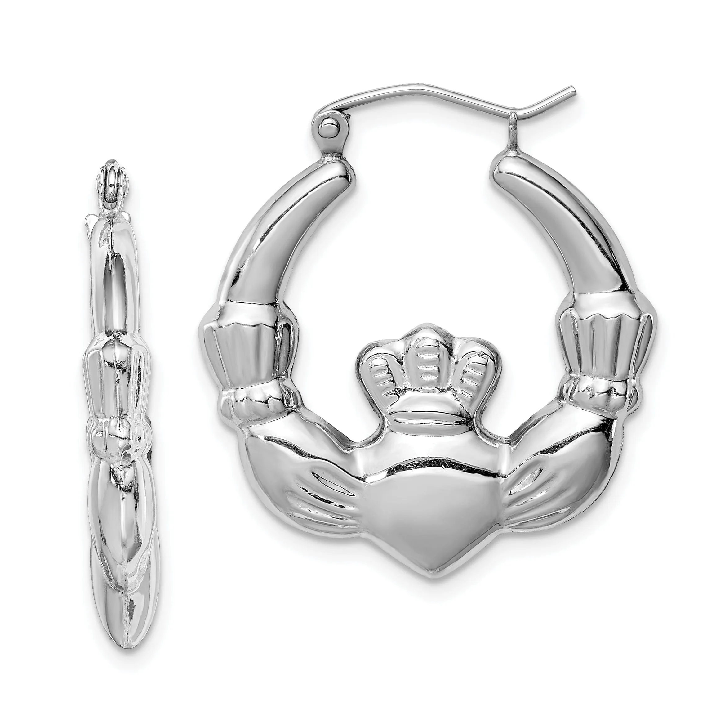 Sterling Silver Polished Claddagh Hoop Earrings