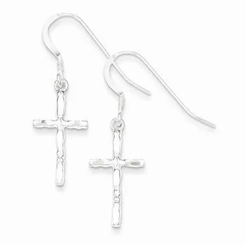 Sterling Silver Polished Cross Earrings