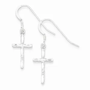 Sterling Silver Polished Cross Earrings