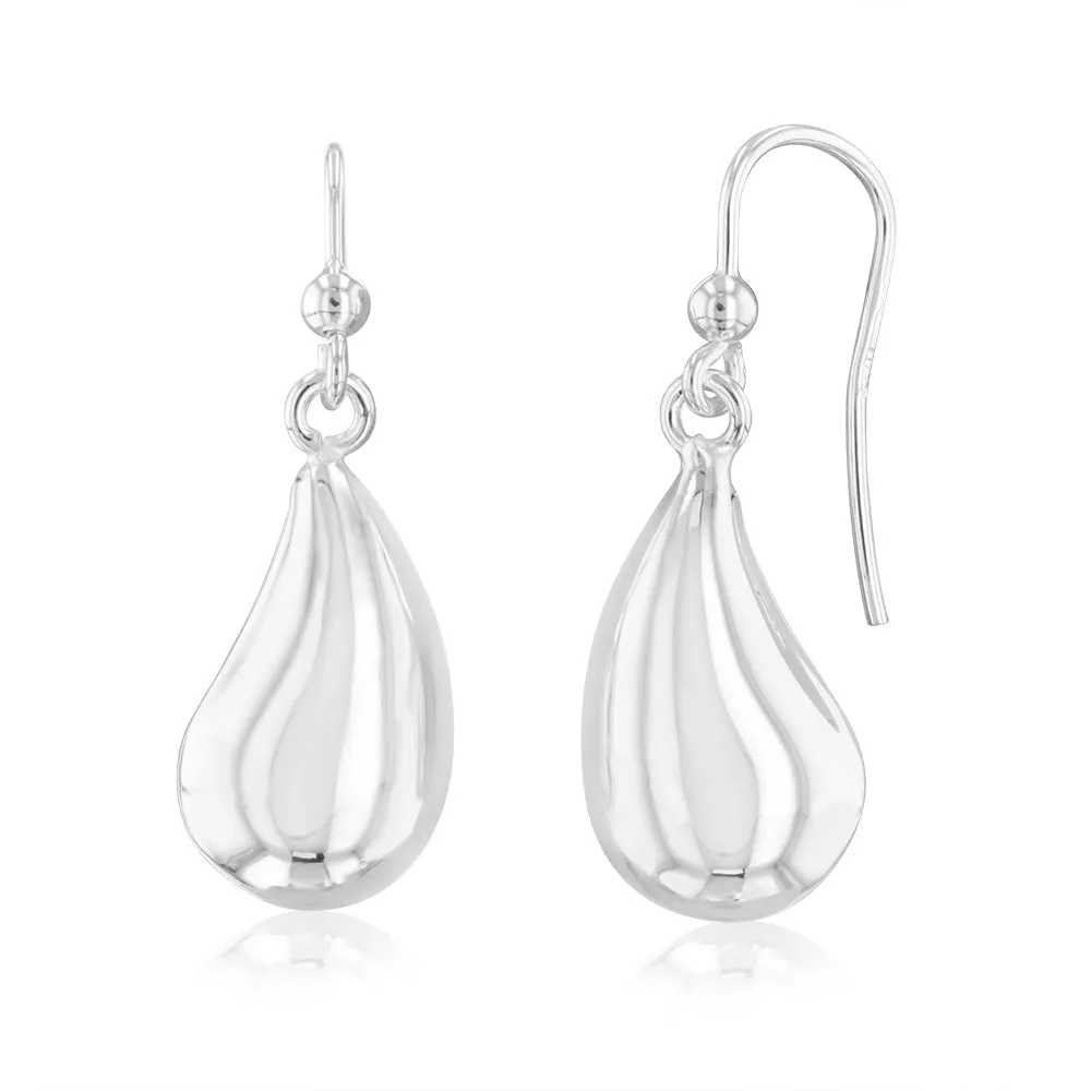 Sterling Silver Polished Tear Drop Hook Earrings