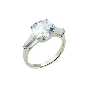 Sterling Silver Round CZ Ring w/ Baguettes