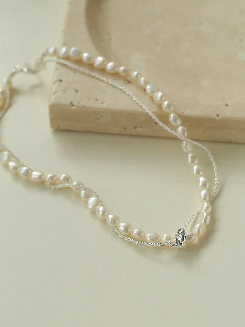 Stylishly Designed Chain Entanglement Pearl Necklace-Pearl