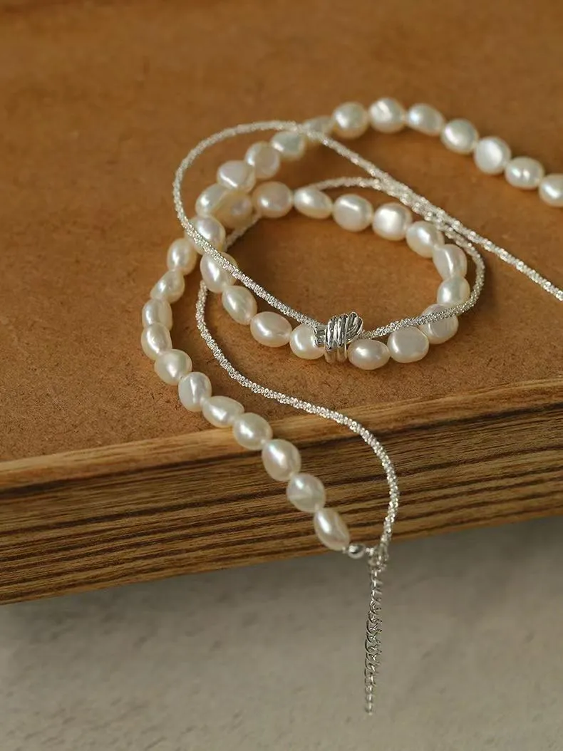 Stylishly Designed Chain Entanglement Pearl Necklace-Pearl