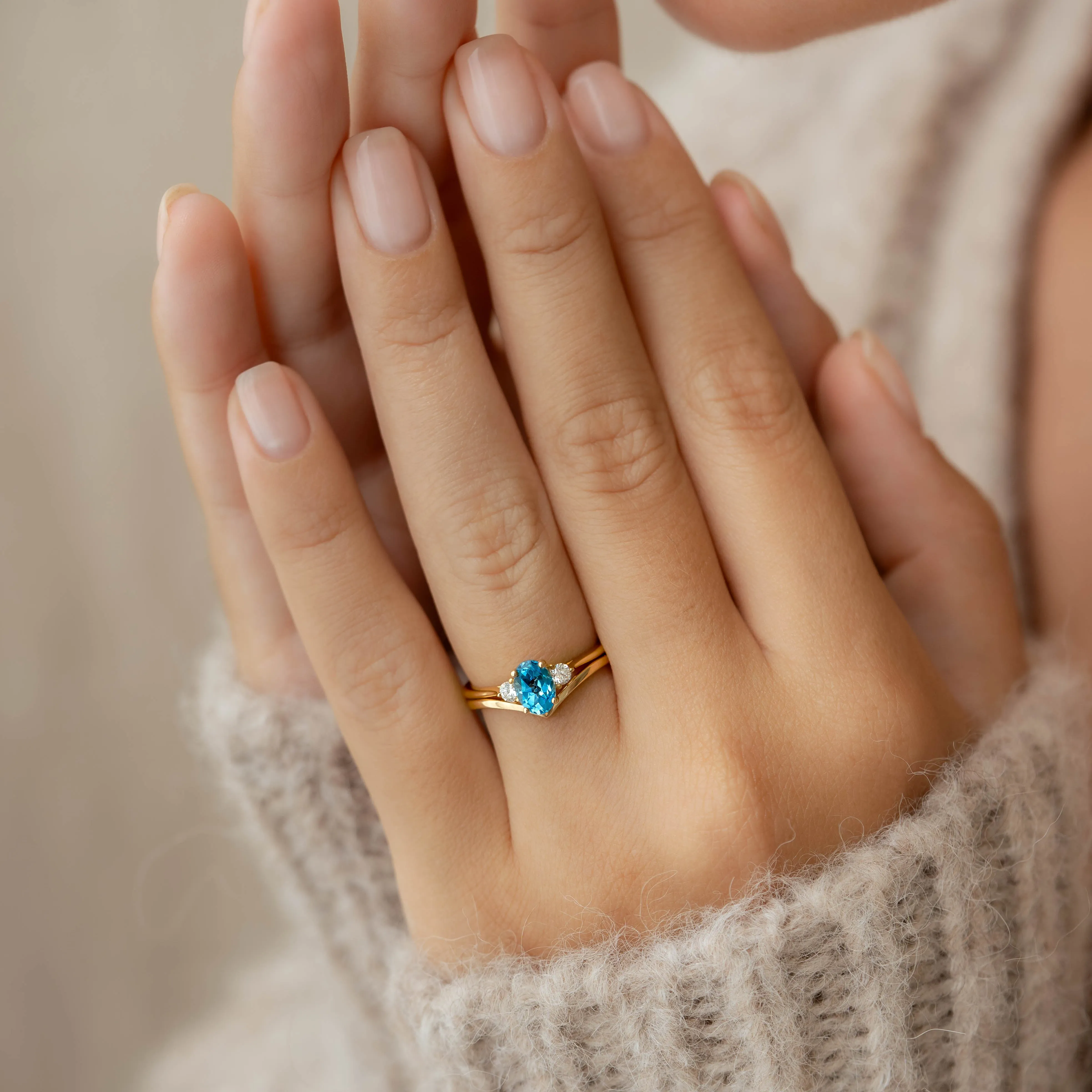 Swiss Blue Topaz and Diamond Ring Rose Gold - Kindra