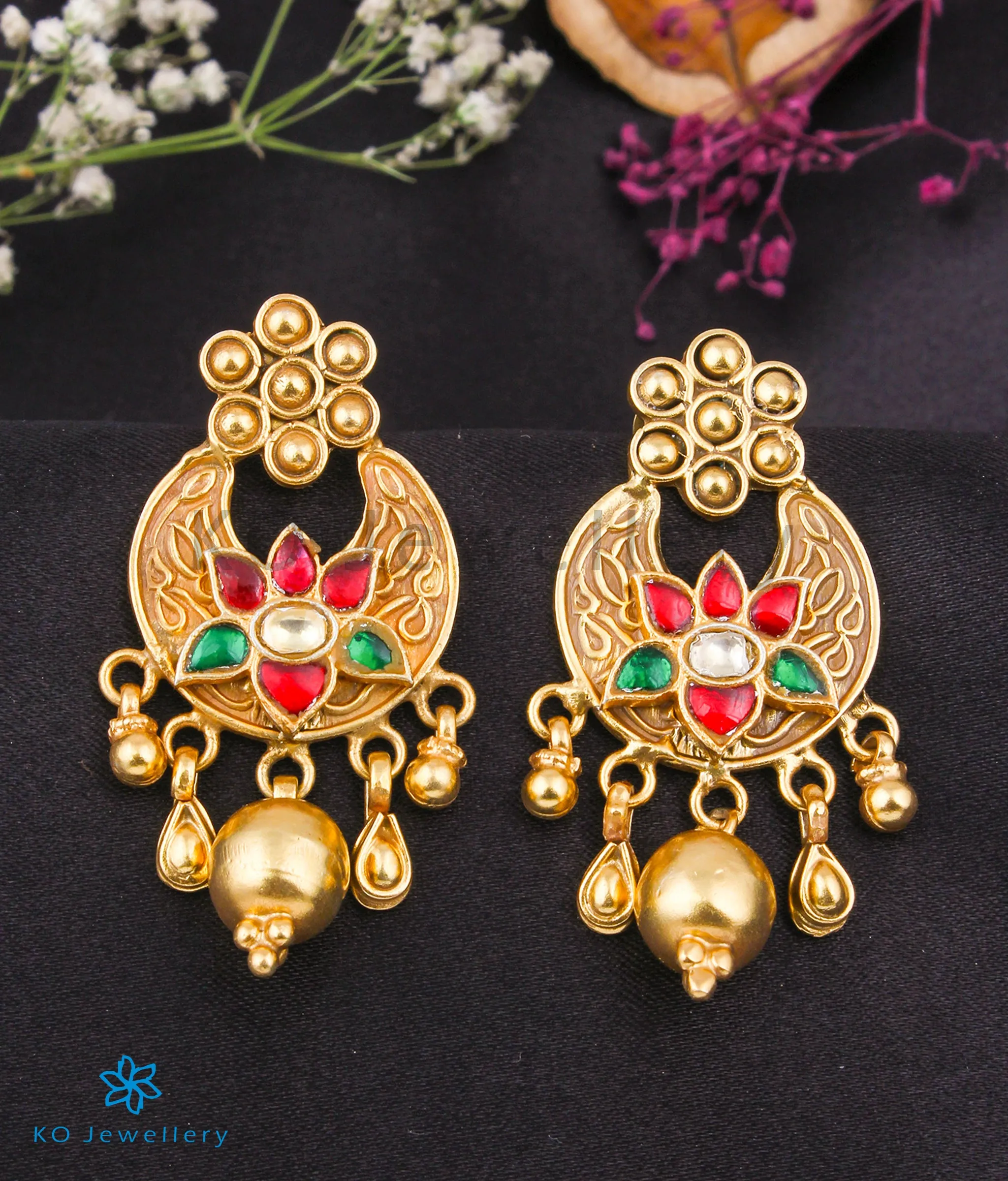 The Arshia Silver Kundan Earrings(Red/Green)