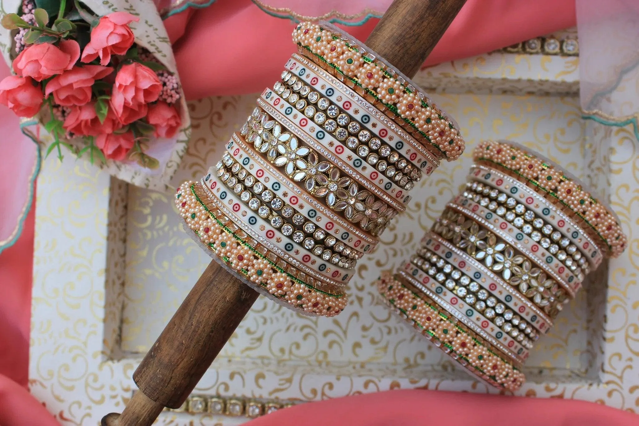 Traditional Flower Mirror Bridal Chura, Punjabi Chuda Wedding Bangles, Punjabi Choora, Pakistani Choora, Punjabi Chooda, Bridal jewelry