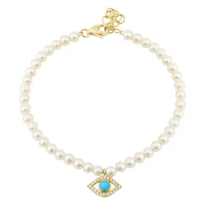 Turquoise Evil Eye Pearl Bracelet